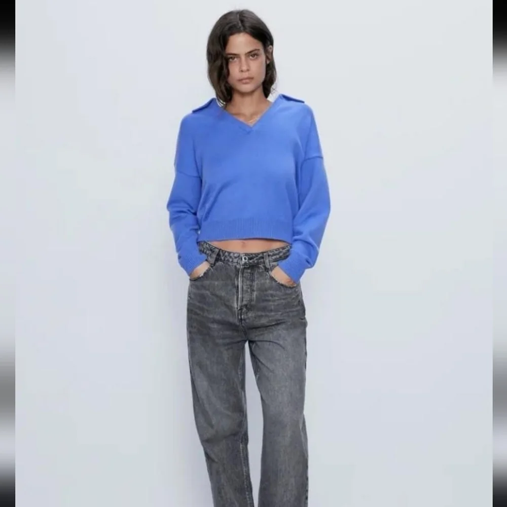 Zara blue knit polo sweater - Picture 1 of 11